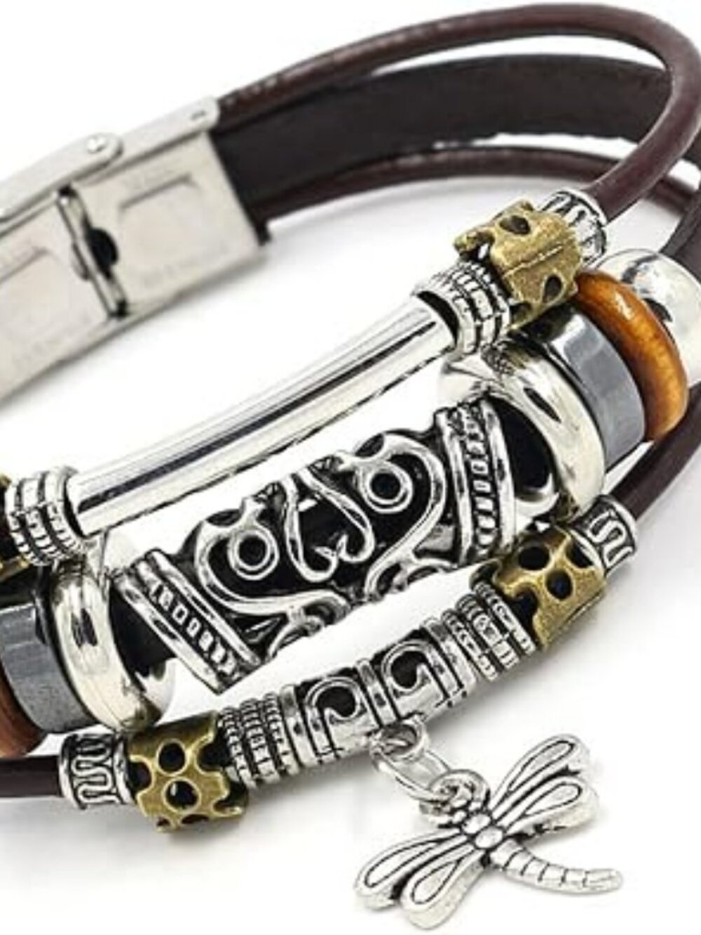 NEW Boho Leather Bracelet Punk Alloy Dragonfly Key Multi Layer & Colors